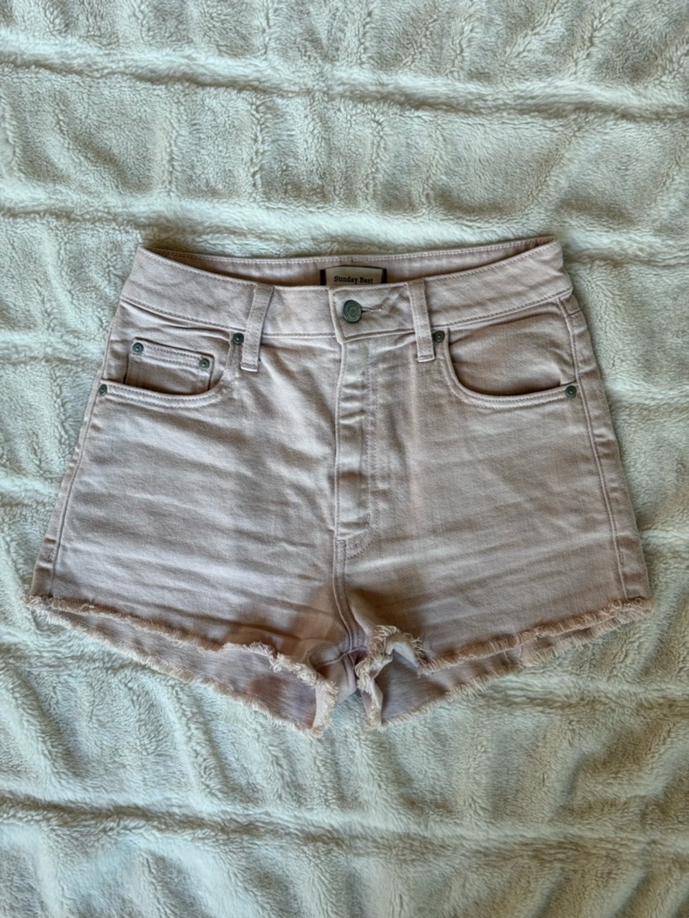 Aritzia Sunday Best high rise light pink denim shorts
